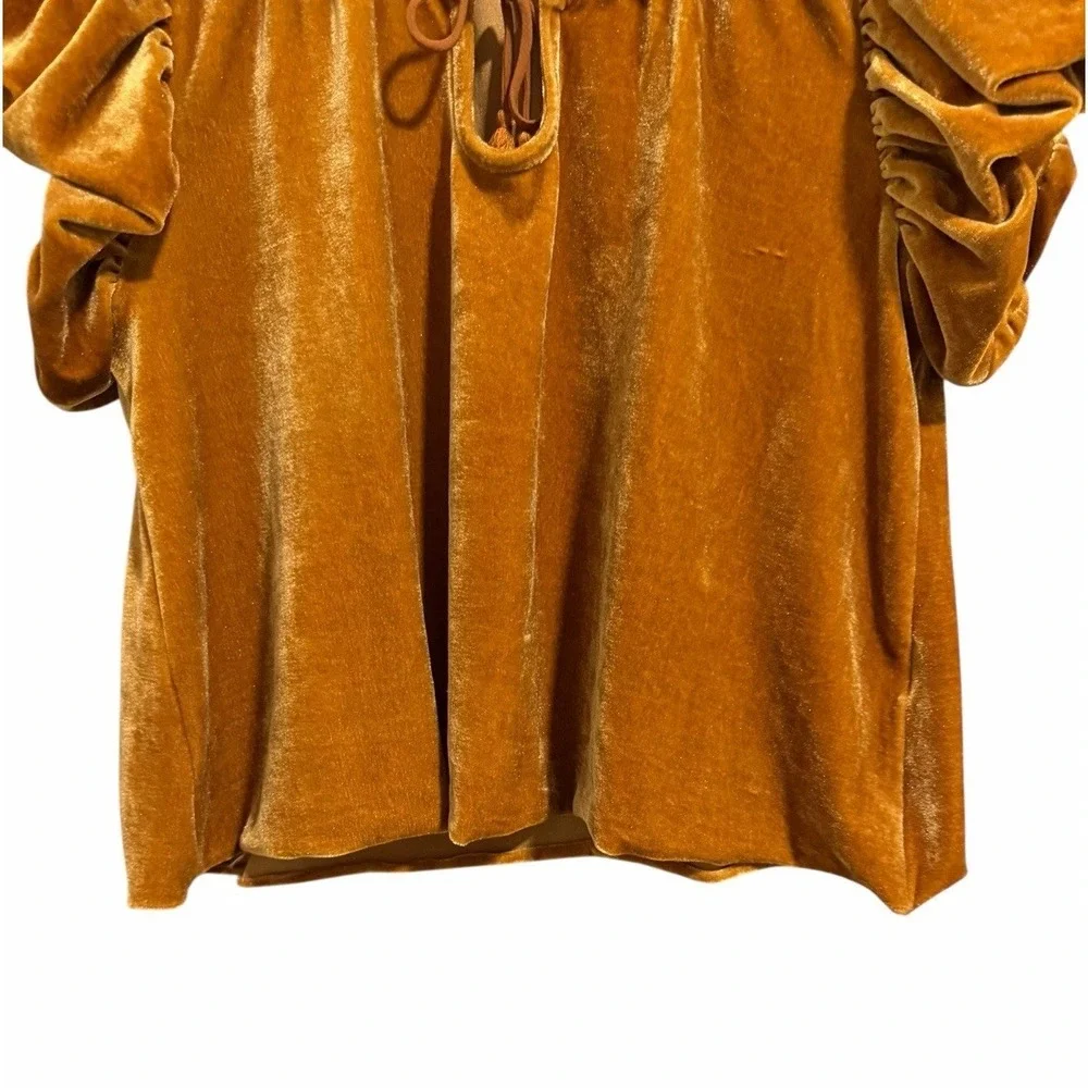 Free People Terese Velvet Top Pumpkin Pie Tie Neck Blouse Women's‎ Size XS